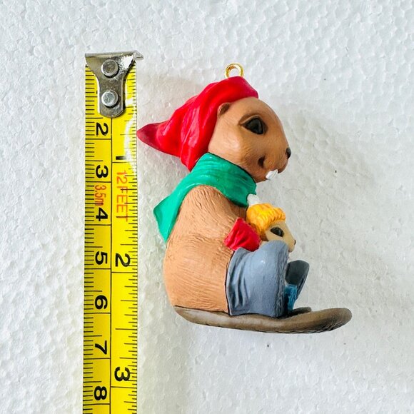 VTG 1992 Hallmark Toboggan Tail Keepsake Ornament Beaver & Baby Sledding Fun - Picture 10 of 13